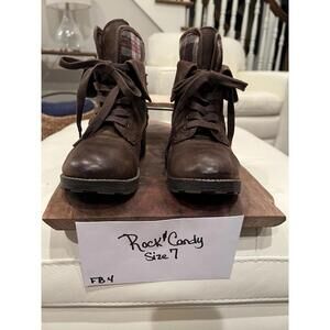 Rock & Candy Brown Lace Up Ankle Boots Size 7 Plaid Lined